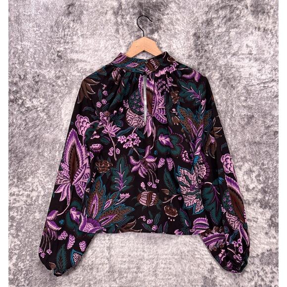 Rhode Blouse Small Womens Mock Neck Tropical Floral Top - Picture 3 of 7
